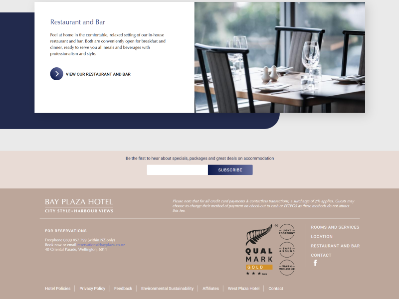 Screenshot of the Hotel Bay Plaza website created by Xequals