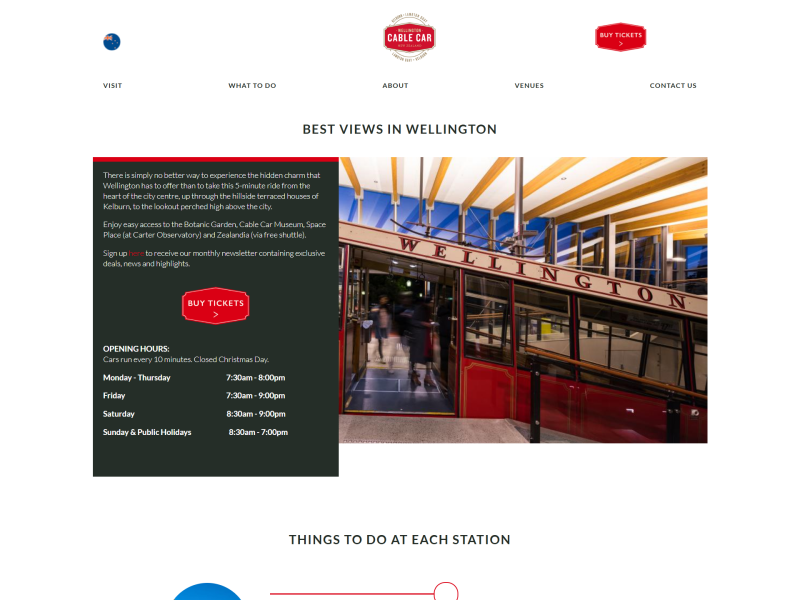 A screenshot of the Wellington Cable Car website created by Xequals