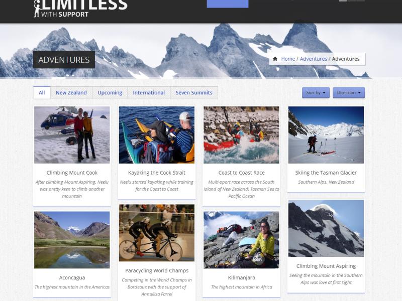 Adventures page of Limitless With Support website