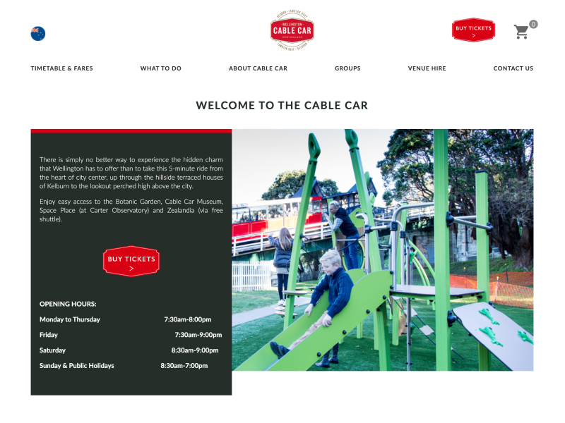 A screenshot of the Wellington Cable Car website created by Xequals