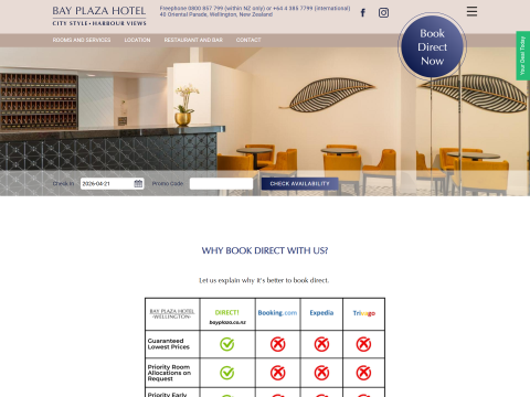A screenshot of the Bay Plaza Hotel website made by Xequals